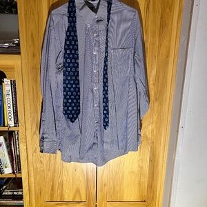 Blue stripe dress shirt with tie